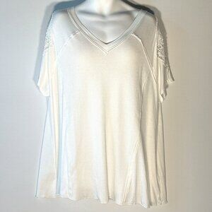 Cato SZ 18/20  NWT White Waffle knit tunic top crochet lace comfy loose casual